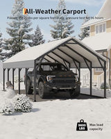 GarveeLife Oversized Metal Carport 12x25 ft, Reinforced Frame and Steel Roof for All-Weather Use, Permanent Shelter for Bass Boats, Full-Sized Pickup Trucks, and Tractors GarveeLife