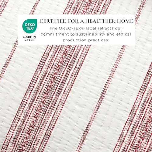 Great Bay Home Twin/Twin XL Reversible Quilt Bedding Set - All Season, Modern, Lightweight Bedspreads - Red Striped Coverlets (Includes 1 Quilt, 1 Pillow Sham) Great Bay Home