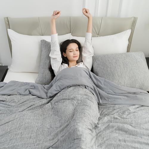 CHOSHOME Cooling Comforter Twin Size, Cooling Blanket for Hot Sleeper, Q-Max 0.45 Arc-Chill Cooling Fiber, Cool Soft Thin Breathable Summer Blanket for Bed, Couch, (60" x 90", Grey) CHOSHOME