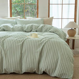 BESTDESIL Sage Green and White Striped Duvet Cover,100% Washed Cotton Breathable and Linen Like Bedding Set(Strip-Sage Green/White,Twin) BESTDESIL