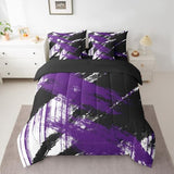 jejeloiu Abstract Art Comforter Set with Sheets Kids King Size 7 Pieces Modern Geometric Bedding Set for Boys Girls Teens White Black Purple Bed in a Bag Room Decor jejeloiu