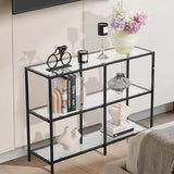 VEVOR 3-Tier Glass Console Table, Modern Rectangle Sofa Side Table with Tempered Glass Top and Iron Legs, Golden Consloe Desk with Anti-Tip Device for Living Room, Hallway, Entryway, Foyer, Black VEVOR