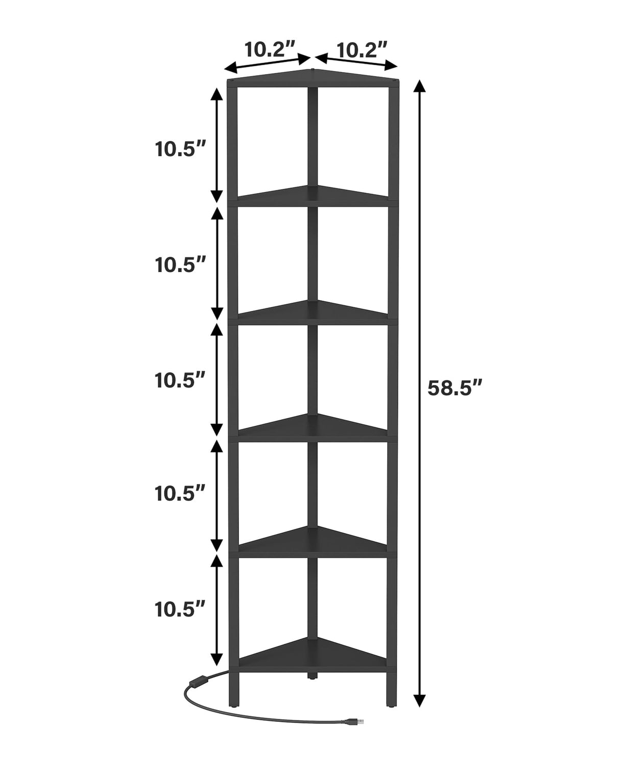 TUTOTAK Corner Shelf with LED Light, 6-Tier Corner Bookshelf for Small Space, Narrow Display Corner Shelf Stand with Storage Rack, for Living Room, Bedroom, Black BS05BK006L TUTOTAK
