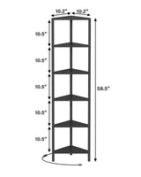 TUTOTAK Corner Shelf with LED Light, 6-Tier Corner Bookshelf for Small Space, Narrow Display Corner Shelf Stand with Storage Rack, for Living Room, Bedroom, Black BS05BK006L TUTOTAK