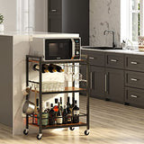 TUTOTAK Bar Cart, Serving Cart for Home, Microwave Cart, Drink Cart, Mobile Kitchen Shelf with Wine Rack and Glass Holder, Rolling Beverage Cart BC01BB030 TUTOTAK