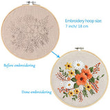 KISSBUTY Embroidery Kit with Pattern, Bamboo Hoop, Color Threads, Floral Pattern (Flowers), for Kid