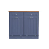 TOLEAD Double Tilt Out Trash Cabinet 20 Gallon,Antique-style Beadboard Trash Can Cabinet Kitchen with Solid Wood Tabletop & Drawer, Pet Proof Trash Can, Wood Laundry Cabinet (Blue) TOLEAD