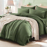 Anluoer Full Comforter Set 7 Pieces, Olive Green Bed in a Bag with Sheets, All Season Bedding Sets with 1 Comforter, 2 Pillow Sham, 2 Pillowcase, 1 Flat Sheet, 1 Fitted Sheet Anluoer