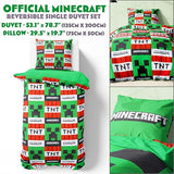 Get Trend Minecraft Single Duvet Cover Set with Pillowcase for Boys, 53"x79", Reversible Creeper TNT, Soft Boys Bedding, Gamer Gifts for Kids (Green Minecraft) Get Trend