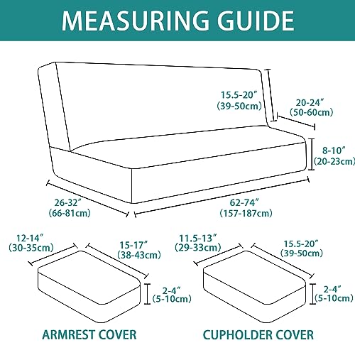 LiveGo Futon Cover 4 Pieces Stretch Futon Covers Sofa Bed Slipcover with Removable Armrests and Cupholders Covers Furniture Protector High Spandex Small Checks Jacquard Fabric (Black) LiveGo