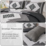 Dintszyayue Boho Quilt Set King Size 3 Pieces Black Grey Aztec Texture Bedspread Coverlet Set Bohemian Quilt Bedding Set Microfiber Lightweight Bed Cover for All Seasons 90"×103" Dintszyayue