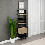 Nathan James Theo Ladder 3 tier Open Bookshelf with Rattan Drawers and Matte Steel Frame, Light Oak/Black Nathan James