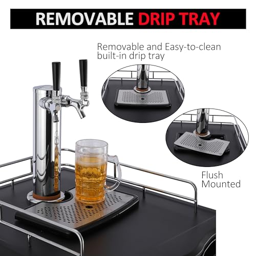 TROPOW 6.1 CF Beer Kegerator, Dual Tap Draft Beer Dispenser, Full Size Stainless Steel Keg Refrigerator With Drip Tray, 32°F- 50°F Temperature Control, 170L TROPOW