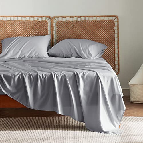 Bedsure Queen Sheet Set, Rayon Derived from Bamboo, Cooling Sheets, Deep Pocket Up to 16", PureWoven, Breathable & Soft, Hotel Luxury Silky Bedding for Hot Sleepers, Silver Grey Bedsure