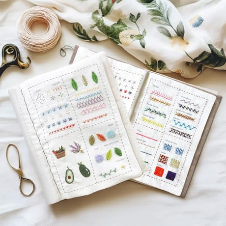 spicssa Beginner Embroidery Stitch Book Kit, Embroidery Kit for Beginners Adults with Video Tutorials, 79 Essential Embroidery Stitches Patterns, DIY Your Stitch Book, Ideal for Handmade Gift Giving spicssa