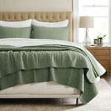 EVERGRACE Cross Stitch Pre-Washed Cotton Quilt Bedding Set King Size, Oversized 3 Pieces Lightweight Bedspread Coverlet for All Season, with 2 Matching Shams, Olive Green,108"x96" EVERGRACEHOME