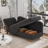 DAMAIFROM Chaise Lounge Chair Indoor with Storage, Adjustable Armrest Recling Reading Chair Sleeper Sofa Bed with Pillow, 3 in 1 Velvet Futon Lounge Chair for Living Room Playroom, Black DAMAIFROM