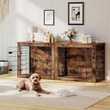 HOOBRO Dog Crate Furniture for 2 Dogs, 63" Large Double Dog Crate Furniture with Divider, Wooden Indoor Kennel TV Stand for Medium Large Dogs, Rustic Brown BF55GW03 HOOBRO