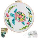 Louise Maelys Sea Turtles Embroidery Kits for Beginners, DIY Cross Stitch Starter Craft Kit for Adults Including Cloth with Pattern, Hoop, Needles Instruction and Threads