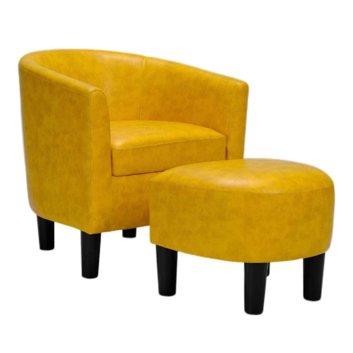 INZOY Modern Accent Chair with Ottoman for Small Space, Club Chair with Ottoman Set, Comfy PU Leather Barrel Reading Chairs for Living Room Bedroom, Round Reading Chair with Foot Rest, Yellow INZOY
