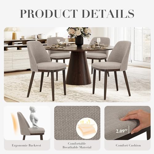 COLAMY Upholstered Dining Chairs Set of 6, Modern Kitchen Chairs with Back, Fabric Side Dining Room Chairs with Wood Legs for Kitchen Dining Room Restaurant, Camel COLAMY