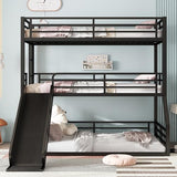 Harper & Bright Designs Metal Triple Bunk Bed with Slide, Twin Over Twin Over Full Bunk Bed with Safety Guardrails, Heavy-Duty Bunkbeds with Noise-Reduced Design, No Box Spring Needed, Black Harper & Bright Designs