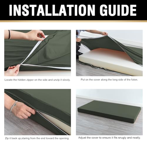 PrinceDeco Full Mattress Cover for Traditional Japanese Futon Mattress, Soft and Snug Futon Cover for Sleeper Sofa Bed/Folding Mattress Couch with Zipper, Machine Washable, Loden Green PrinceDeco
