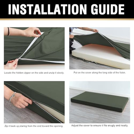 PrinceDeco Full Mattress Cover for Traditional Japanese Futon Mattress, Soft and Snug Futon Cover for Sleeper Sofa Bed/Folding Mattress Couch with Zipper, Machine Washable, Loden Green PrinceDeco