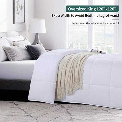 HOMBYS Oversized King Comforter 120x120, Lightweight Quilted Down Alternative Duvet Insert for All Season,White,8 Corner Tabs HOMBYS