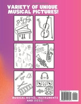 Music Coloring Book for Kids Age 4-8: 50 unique pictures to color with music notes, players, instruments and more! WoodArtSupply