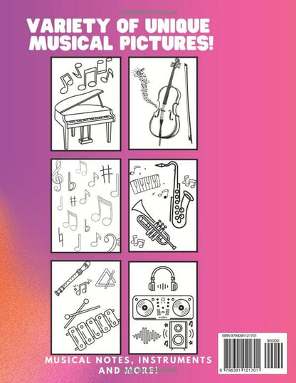 Music Coloring Book for Kids Age 4-8: 50 unique pictures to color with music notes, players, instruments and more!