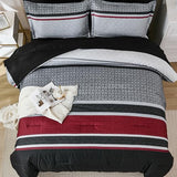 WONGS BEDDING 7 Pieces Comforter Set Queen Size, Black-red Striped Bed in a Bag Comforter and Sheet Set, Black Boho Soft Lightweight Micorfiber Bedding Set for All Season (90"×90") WONGS BEDDING