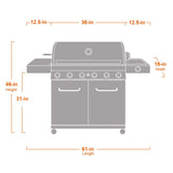 Monument Grills 77352 6-Burner Stainless Steel Cabinet Style Propane Gas Grill with Knob Controls, Side Burner, Built-In Thermometer, and Rotisserie Kit Monument Grills
