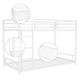 QSOSTNS Twin Over Twin Bunk Bed, Metal Low Profile Bunkbed with Side Ladder, Heavy-Duty Sturdy Metal, Noise Reduced, Safety Guardrail, No Box Spring Needed (White) QSOSTNS