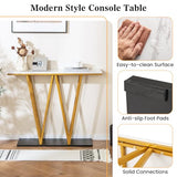 Giantex Gold Console Table, 40” Entryway Table with Faux Marble Top & Sturdy Metal Base, Modern Accent Sofa Table for Entrance, Living Room, Hallway, Foyer Decoration, White Giantex