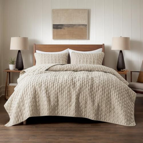 WDCOZY Beige Quilt Twin Size Bedding Sets with Pillow Sham, Lightweight Bedspread Coverlet, Twin XL Thin Comforter Bed Cover, All Season Summer Spring, Tan Cream, 2 Pieces, 68x90 inches WDCOZY