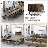 Folding Conference Room Table, Modern Conference Tables with Wheels, Large Rectangular Mobile Training Tables for Office Classroom, Foldable Modular Boardroom Seminar Table Walnut (4pack L63in) JNMDLAKO