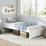Giantex Wood Twin Bed Frames with Headboard, Mid Century Solid Wood Platform Bed with Wood Slat Support, Single Panel Bed, No Box Spring Needed, Twin Bed Frames for Kids, White Giantex