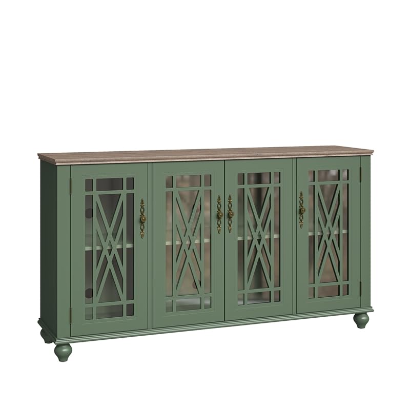 LIVILAND 63" Vintage Style Wood Kitchen Accent Buffet Sideboard Cabinet - Green - WoodArtSupply