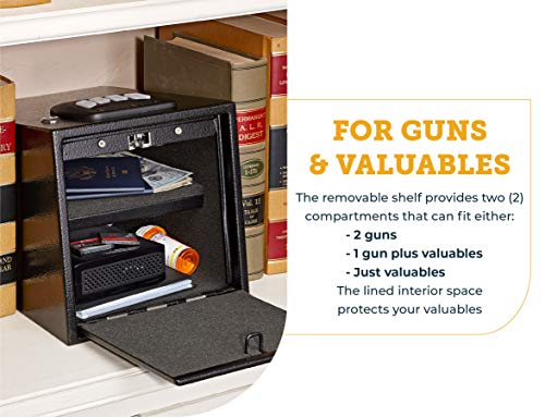 SnapSafe 2 Gun Keypad Vault - Keypad Handgun Vault Safe w/ 2 Compartments for Pistols and Valuables - 4-6 Keypad Entry w/Backup Keys - Black, Measures 12.7 (H) x 9 (W) x 8.8 (D) Inches - Item 75430 SnapSafe