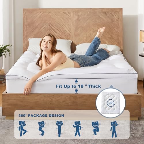 BEDLORE Queen Mattress Topper, Thick Pillow Top Bed Cover for Back Pain Relief, Soft Mattress Pad with Deep Pockets 6-18 inch BEDLORE
