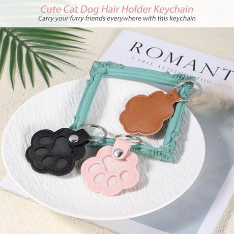 Hpmjz 3 Pcs Dog Hair Collector Keychains Paw Print Keychain Pet Memorial Gifts Cute Leather Hair Keepsake Keyring Pet Fur Storage Keychain for Collecting Bag Purse Paw Charm Key Holder Christmas Hpmjz