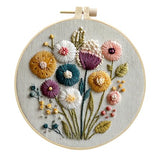 JJFox Embroidery Kit for Beginners and Adults, DIY Hand Embroidery Starter Kit with Cute Pattern, Cross Stitch Needlepoint Set with Hoop, Threads and Instructions (Flower)