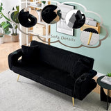 73" Convertible Futon Sofa Bed,Modern Corduroy Sleeper Couch with 3 Reclining Backrests,Golden Chrome Legs,Comfy Cloud Sofa Loveseat for Small Living Room Bedroom Office (Black) Majnesvon