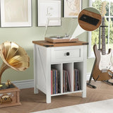 HOSEOKA Record Player Stand with Vinyl Record Storage, Turntable Stand with Charging Station, Wooden Vinyl Record Holder Cabinet Dispaly Shelf with Drawer HOSEOKA