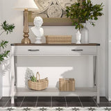 ChooChoo 47'' Farmhouse Console Table with Drawer, Entryway Table with Storage Shelf, Rustic A-Design Sofa Table for Hallway, Entrance, Living Room, White&Brown ChooChoo