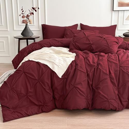 Maple&Stone Burgundy Comforter Set Queen, 7 Pieces Bed in a Bag Queen, Pintuck Bedding Sets with Comforter, Sheets, Pillowcases & Shams - Burgundy Maple&Stone