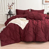 Maple&Stone Burgundy Comforter Set Queen, 7 Pieces Bed in a Bag Queen, Pintuck Bedding Sets with Comforter, Sheets, Pillowcases & Shams - Burgundy Maple&Stone