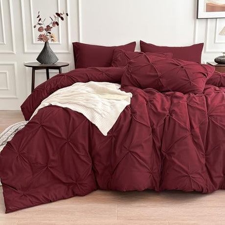 Maple&Stone Burgundy Comforter Set Queen, 7 Pieces Bed in a Bag Queen, Pintuck Bedding Sets with Comforter, Sheets, Pillowcases & Shams - Burgundy Maple&Stone