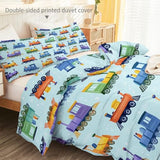 3-Piece Double-Sided Printed Duvet Cover Set Single – Soft Microfiber Bedding with Minimalist Children Cartoon Design with Zipper Closure,Includes 1 Duvet Cover + 2 Pillowcases Blue Generic